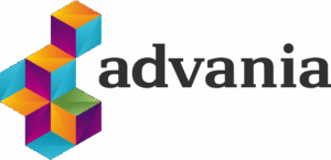 Advania-logotyp med färgglada geometriska kuber och svart 