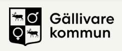 Gällivare kommuns logotyp med älg-, mans- och kvinnosymboler på en sköld, text till höger.