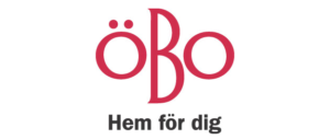 En röd och svart logotyp.