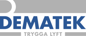 Demateks logotyp med blå text och frasen 