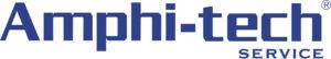 Amphi-tech SERVICE logotyp i fet blå text på vit bakgrund.