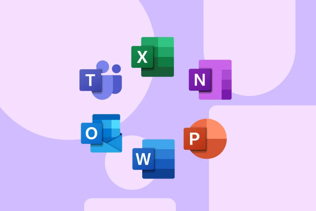 Microsoft 365-logotypen och en samling programikoner.